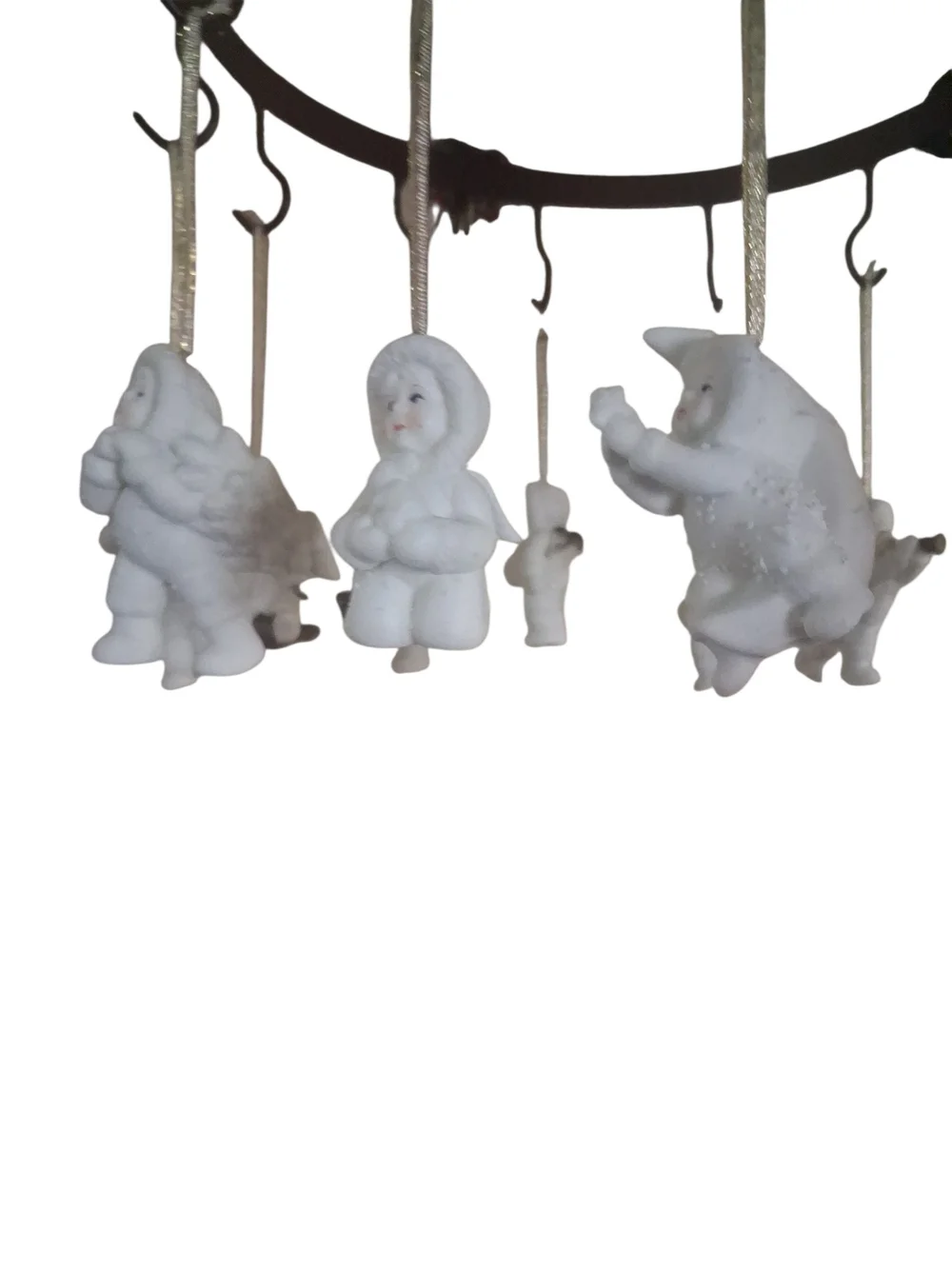 Hand-Painted White Porcelain Holiday Angel Ornaments - Set of Hanging Figurines